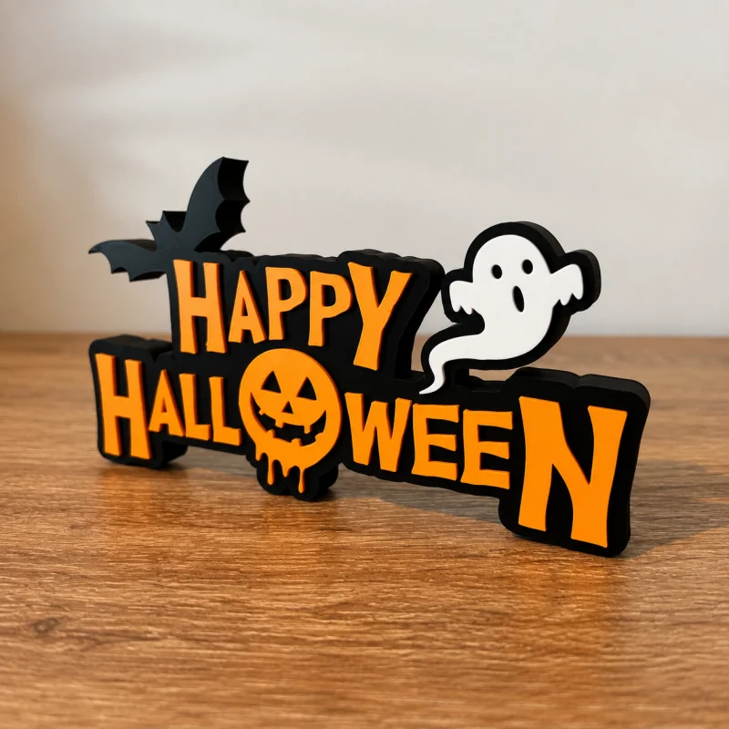 Halloween Happy Letter Plastic Tabletop Sign Ghost Bat Pumpkin Design Freestanding Table Plaque Home Party Shelf Decor Ornament