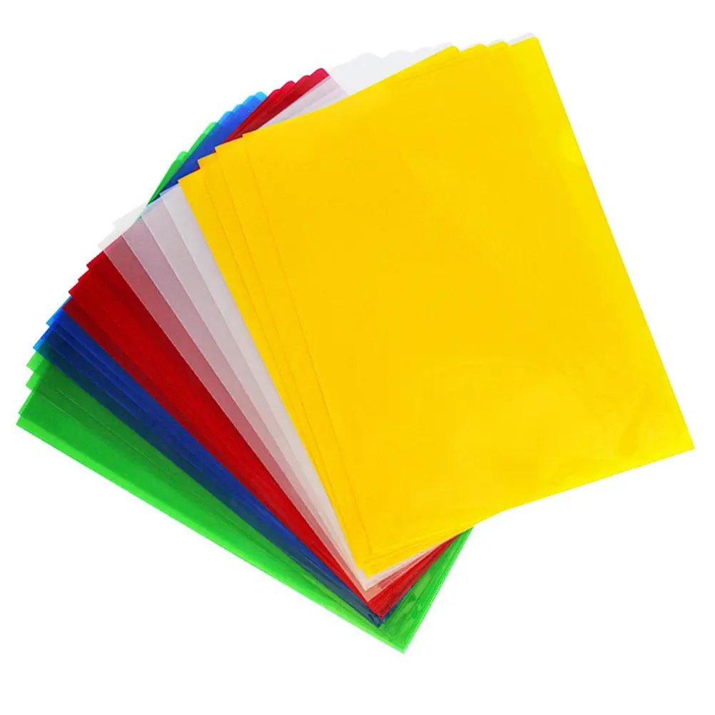 20Pcs A4 Transparent Plastic File Folders L Shape Semi Circular Opening for Documents Organization Home Office School Use