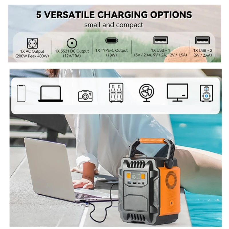 Imagem -04 - Power Station Gerador Solar Portátil Iluminação de Emergência Backup Powerbank para Casa Camping Power Supply ac 110v 20v 200w