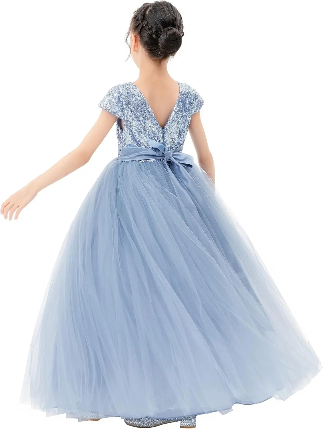 

Ekidsbridal Sequins V-Back Cap Sleeves Formal Flower Girl Dresses for Junior Pageants Party Dresses Bridesmaid Dresses Ball Gown