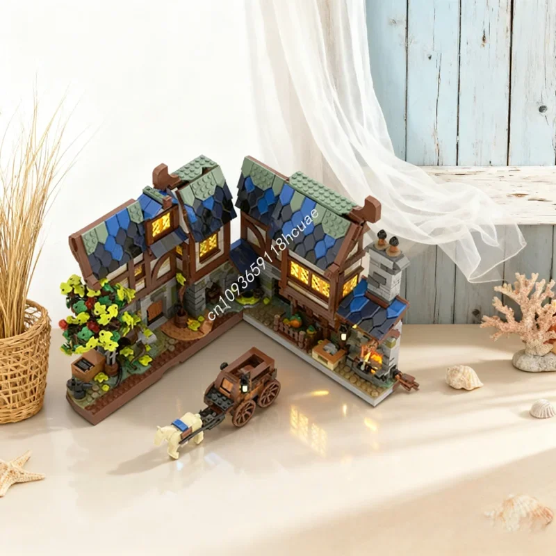 

1737pcs MOC Medieval Blacksmith Nook Castle Black Model Building Christmas gift blocks Assemble DIY creative idea toys Kids