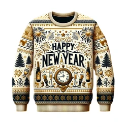 2025 Happy New Year Graphic Sweatshirts Merry Christmas Ugly Sweater For Men Clothes Xmas Funny Gifts Sweaters Unisex Pullovers