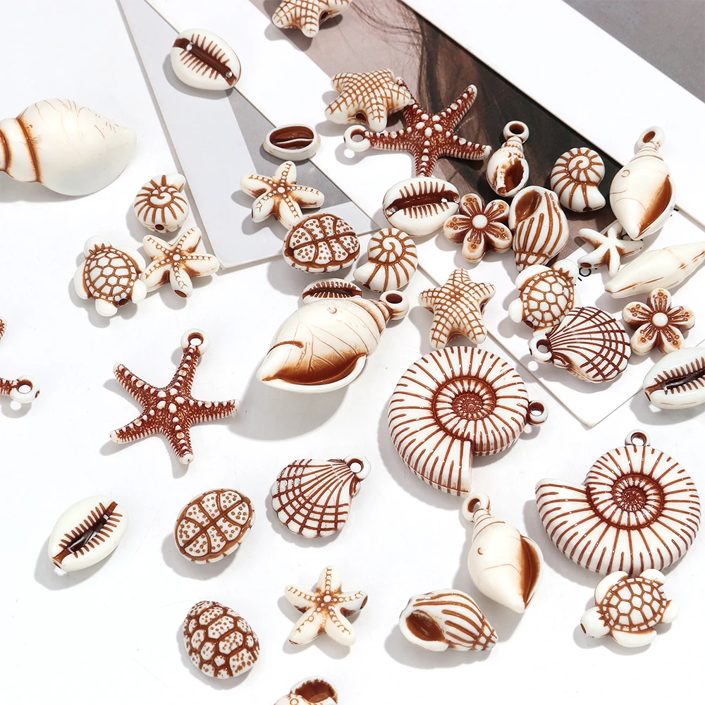 60g/lot Marine Organisms Acrylic Charms Pendants Set Conch Starfish Shell for DIY Necklace Earring Keychain Jewelry Making
