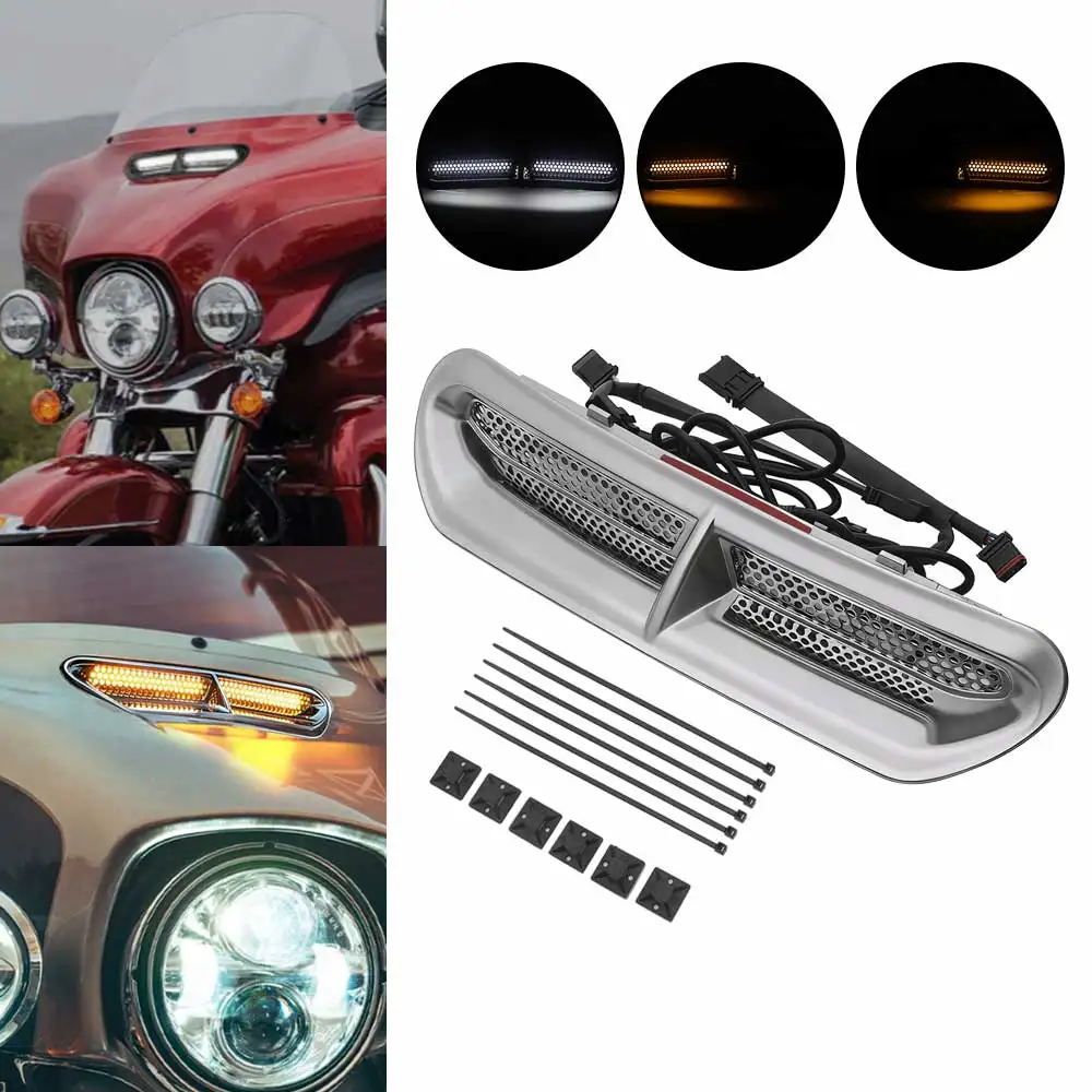 Chrome Motorcycle LED Vent Trim Turn Light DRL Running Lamp For Harley Touring Street Electra Glide FLHX FLHXSE FLHT 2014+