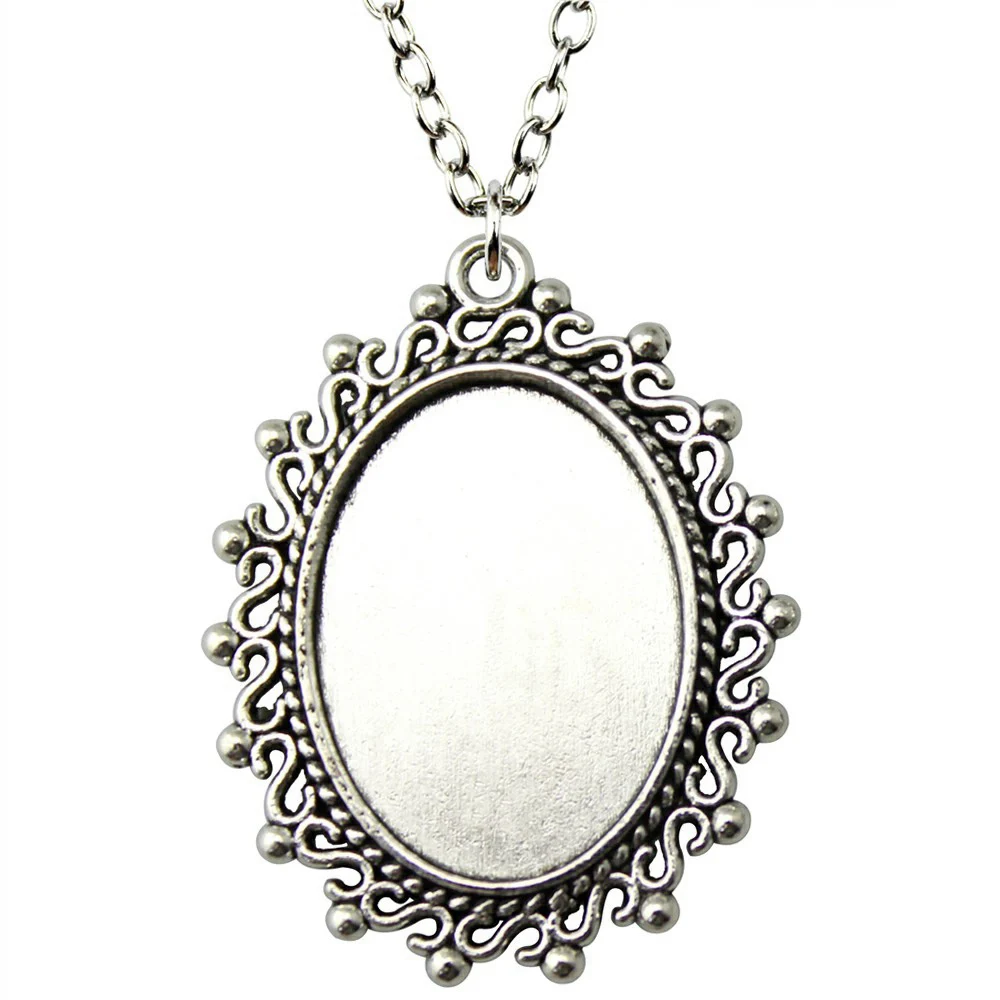 Oval Vintage Style Cameo Cabochon Pendant Base Setting Necklace Women Car Accessories Jewelry New In Chain Length 70cm OR 45+4cm