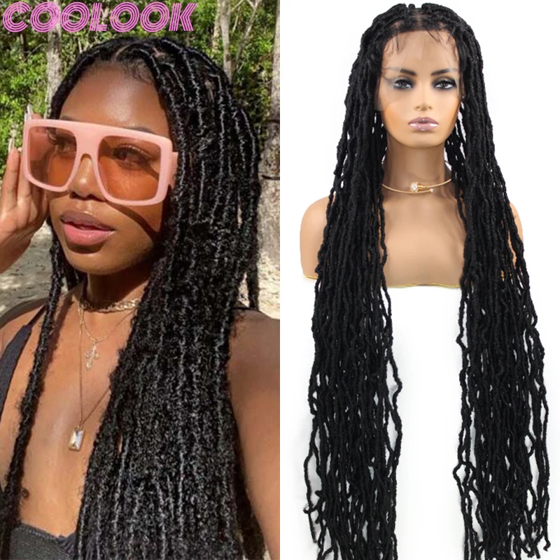 40 Inch Synthetic Full Lace Braids Wig Butterfly Locs Knotless Box Braided Wig with Curly Ends Goddess Braid Wig for Black Women