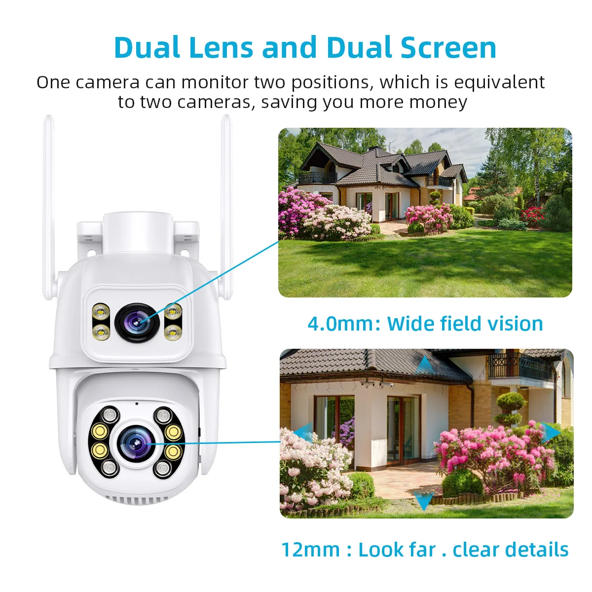 6MP Dual Screen Bullet IP66 IP Camera Two Lens Color Night Vision Two Way Audio Wired PTZ Security Camera AI Track Onvif ICSEE