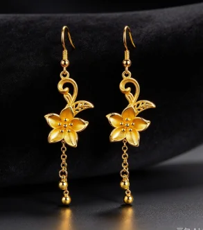 Pendientes largos con forma de flor y borlas, de oro 9999, de diseño moderno, alta calidad y versátiles, ideales como accesorio para novias.