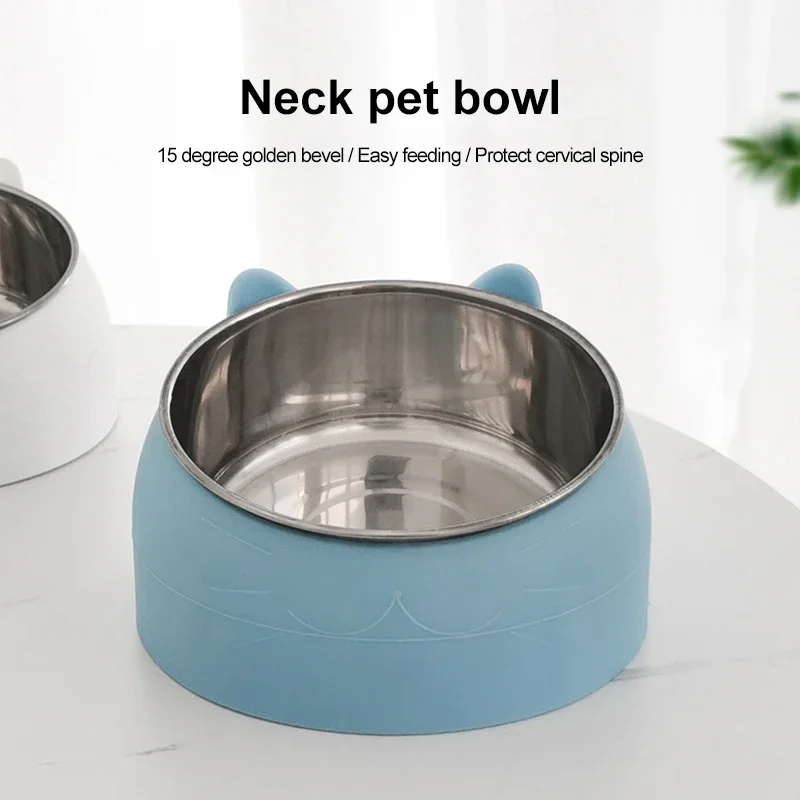 

1pc Stainless Steel Cat Lovely Creative Inclined Kitten Puppy Food Feeding Bowls Cats Drinking Feeder Pet Dogs Cats Feeder