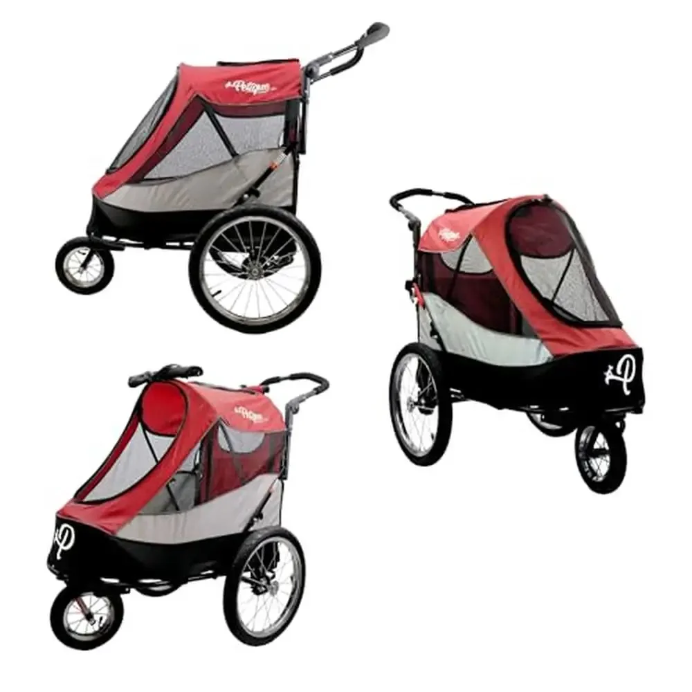 Pet Jogger Stroller Bike Trailer Shock Absorbing Wheels Peek-a-Boo Window Adjustable Handle Supports up to 77 LB Patent Pee Pad