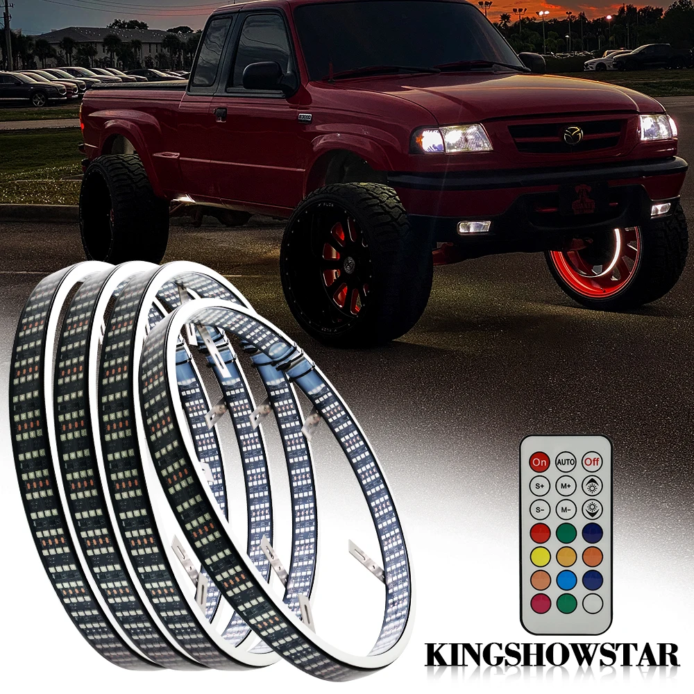 8Rolls Double Quad Row Brightest LED Dream Color Chasing Flow Series IP68 Waterproof Aluminum Wheel Rim Tail Corner Lights 12V