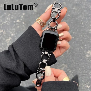 애플 워치 울트라 8 및 7, 49mm, 45mm, 44mm용 메탈 스트랩 / iWatch 시리즈 6, 5, SE, 4, 3용 패션 서클 체인 시계 밴드 (42mm, 40mm, 38mm 호환) Best5