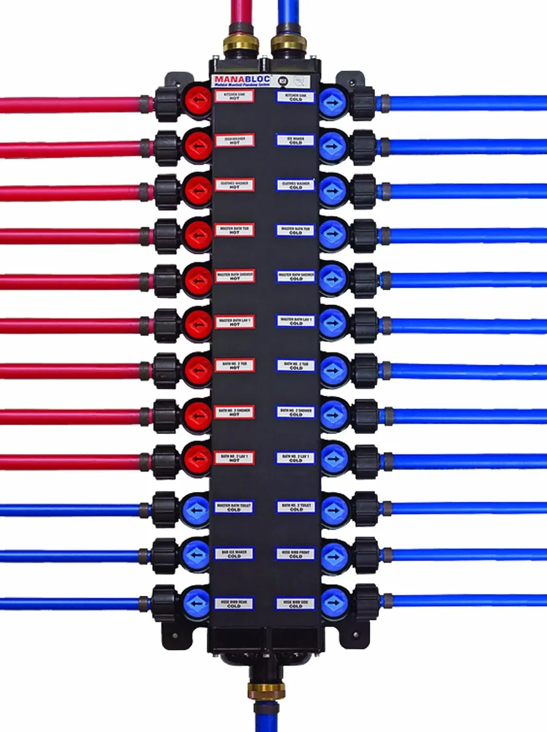 50243 1/2-Inch PureFlow Zero Lead Poly Alloy PEX Crimp Manabloc With 24 Ports - 15 Cold 9 Hot