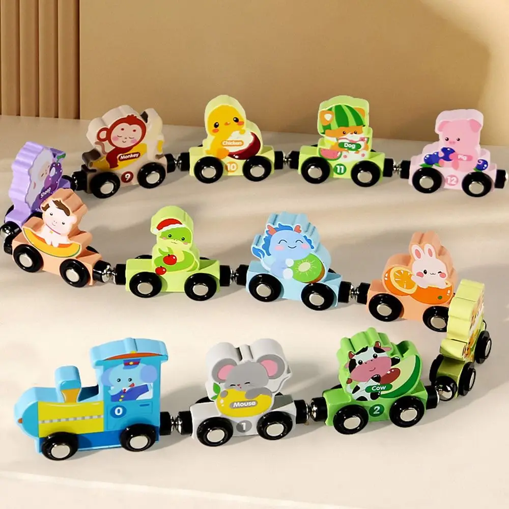 カラフルな磁気数字列車 数字 恐竜 木製 DIY 列車模型 モンテッソーリ認知 フルーツ 動物