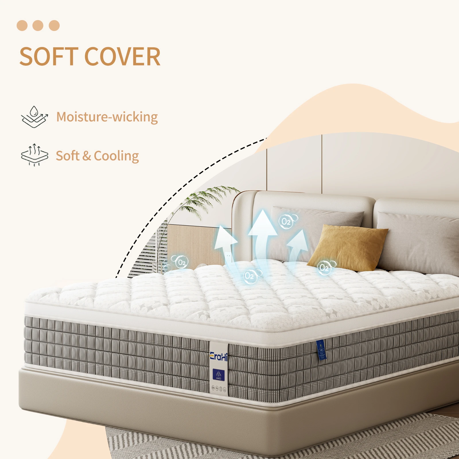 12 Inch Hybrid Mattress - Twin/Full/Queen/King Size, Cooling & Pressure-Relieving Gel Memory Foam, Hypoallergenic, Medium Top, No Power Needed, White & Blue Mattress in Box, Bedroom Furniture, Sleek Bedroom Decor, Pocketed Coil Construction