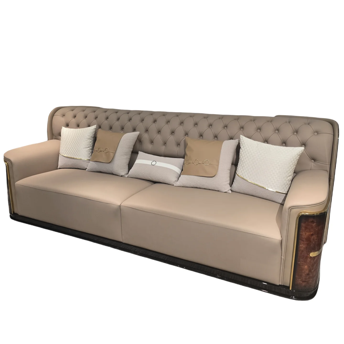 

Light luxury high-back leather sofa solid wood Italian villa living room high-end, luxury furniture