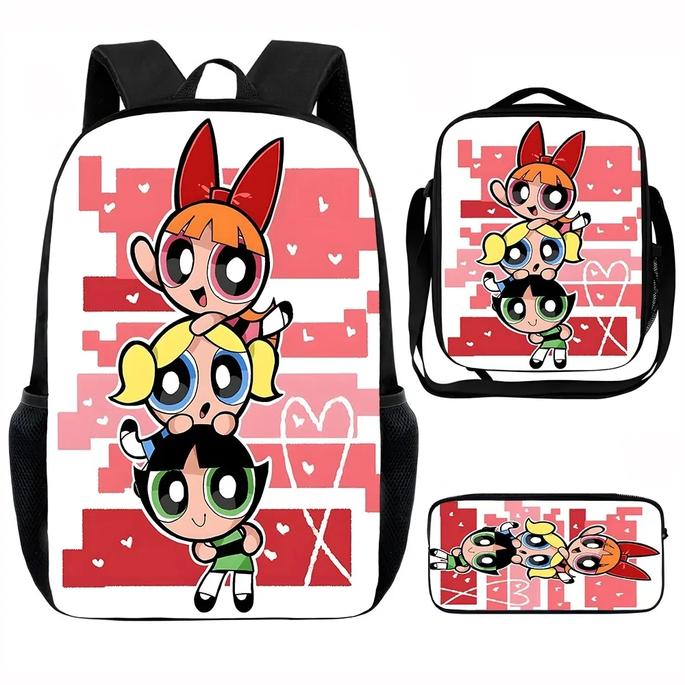 

Милый детский школьный рюкзак в стиле аниме P-Power-Puff с сумками для обеда, сумками-карандашами, школьными сумками для мальчиков и девочек, лучший подарок
