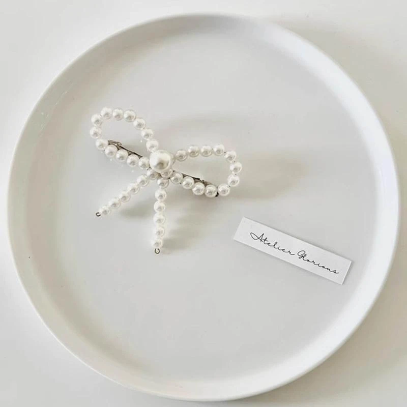 

Korean Bowknot Pearl Hair Clip Hair Barrette Headpieces Autumn and Winter Bangs 15UB