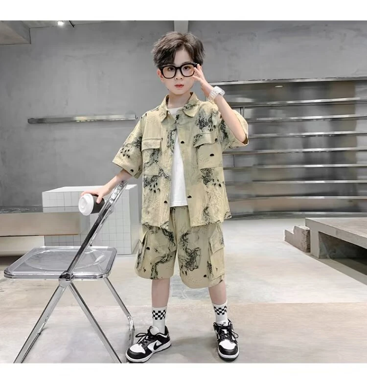 Baby Boys imprimir conjuntos de roupas, Camisa e Shorts Outfit, Roupas Boutique Infantil, Terno infantil, 2pcs