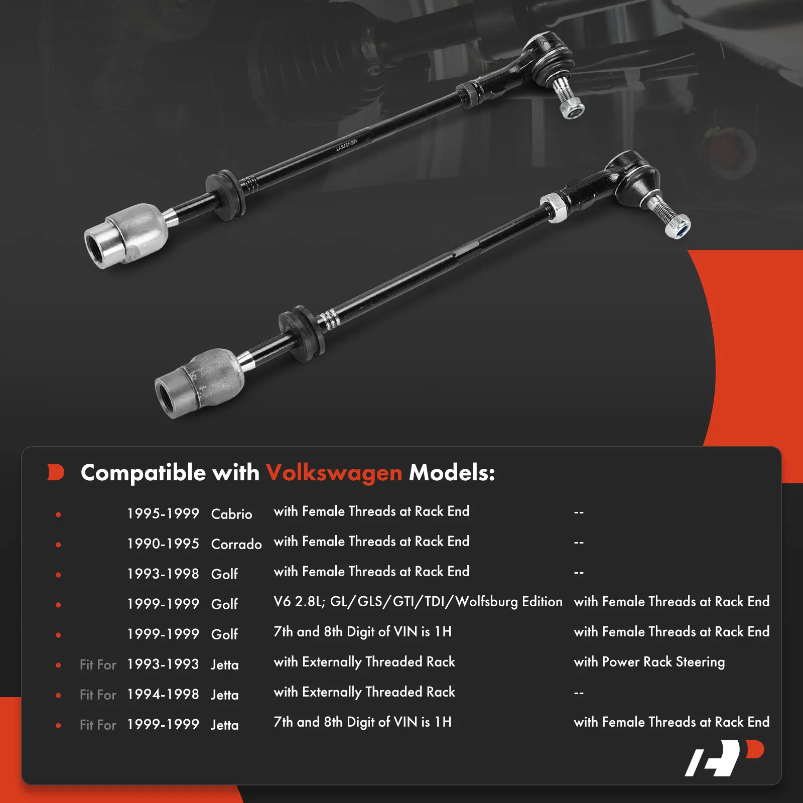 A-Premium 2x Front Inner Steering Tie Rod End for Volkswagen Jetta Golf 1993-1999 Cabrio 1995-1999 Corrado 1990-1995