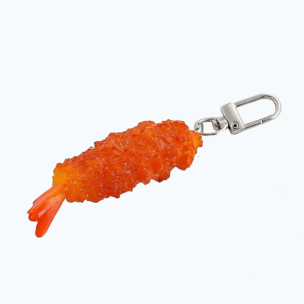 PVC Tempura Fried Shrimp Simulation Food Model Key Chain Japanese Style Pendant Fun Food Play Snacks Props Decorative Figurines