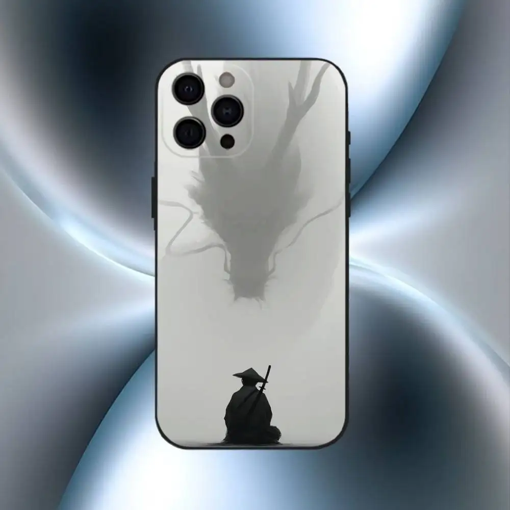 Dragon Pattern Ink Brush Painting Phone Case For iPhone17,16,15,14,13,12,11 Plus,Pro Max Soft Black Cover