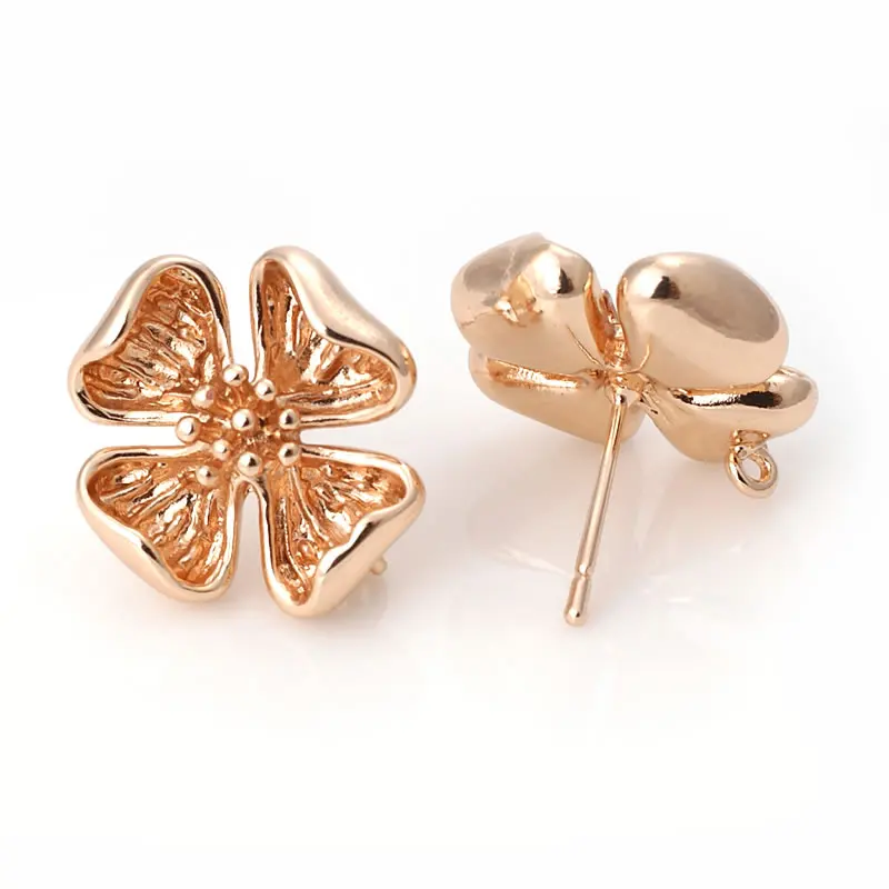 18K Gold Color Brass Lotus Leaf Flower Heart Drop Shape Stud Earrings Pins Earrings Women Earrings High Quality Diy Accessories