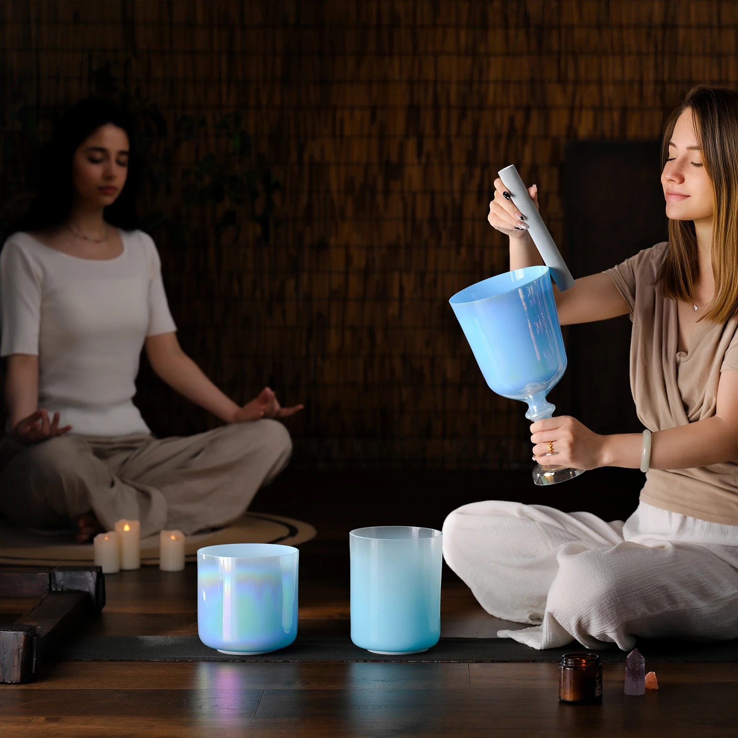 Clear Quartz Singing Bowl And Crystal Singing Grail Crucible Set With Mallet-99.99% Purity 440/432Hz Sound Healing