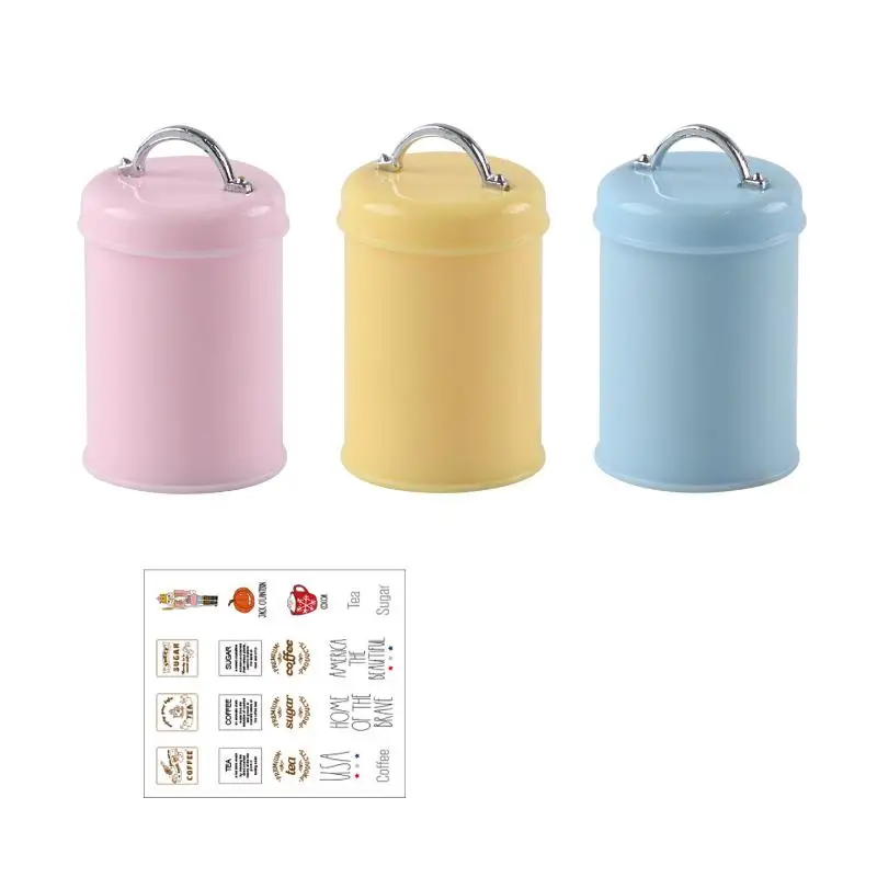 กระป๋องอาหาร/ชา/กาแฟจิ๋วสำหรับบ้านตุ๊กตา 3 ชิ้น รูปทรงกลม ใช้เป็นขวดเก็บของ สำหรับตกแต่งฉากบ้านตุ๊กตา