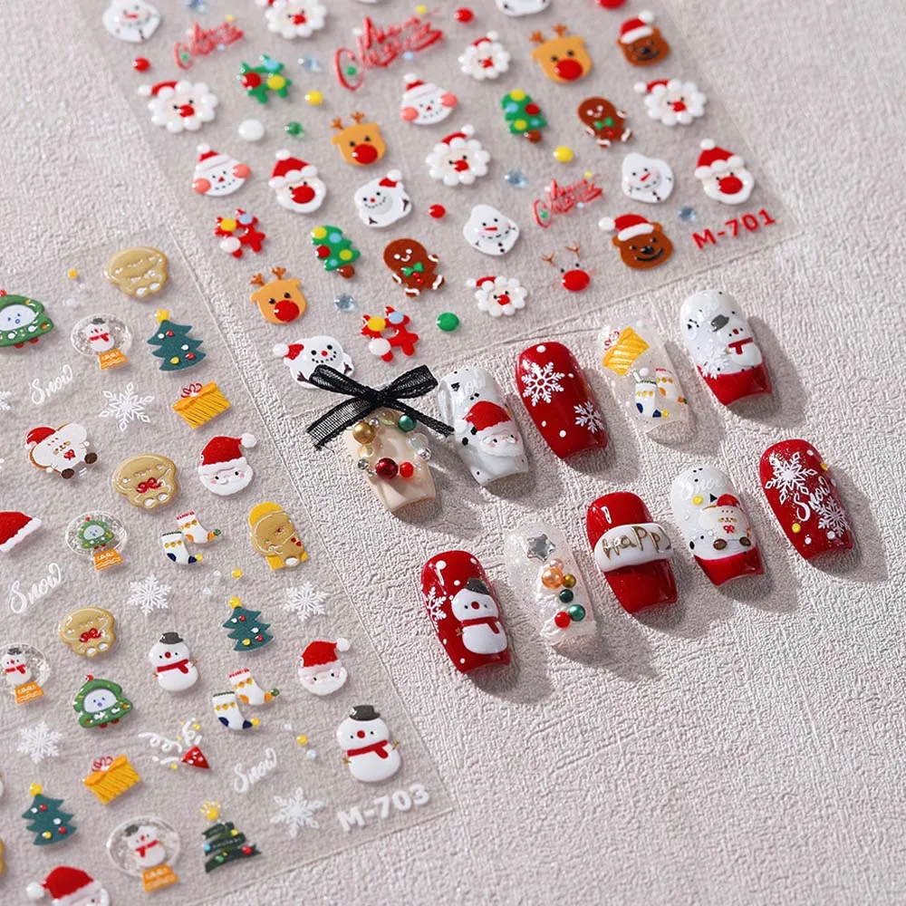 Cartoon Christmas Nail Stickers Manicure Ornaments Santa Claus Christmas Nail Decals Christmas Tree Snowflakes