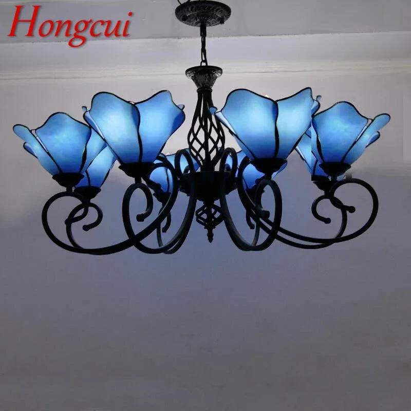 

Hongcui Tiffany European Living Room Pendant Lamp Mediterranean Sea Creative Color Glass restaurant Bedroom Hotel Chandelier