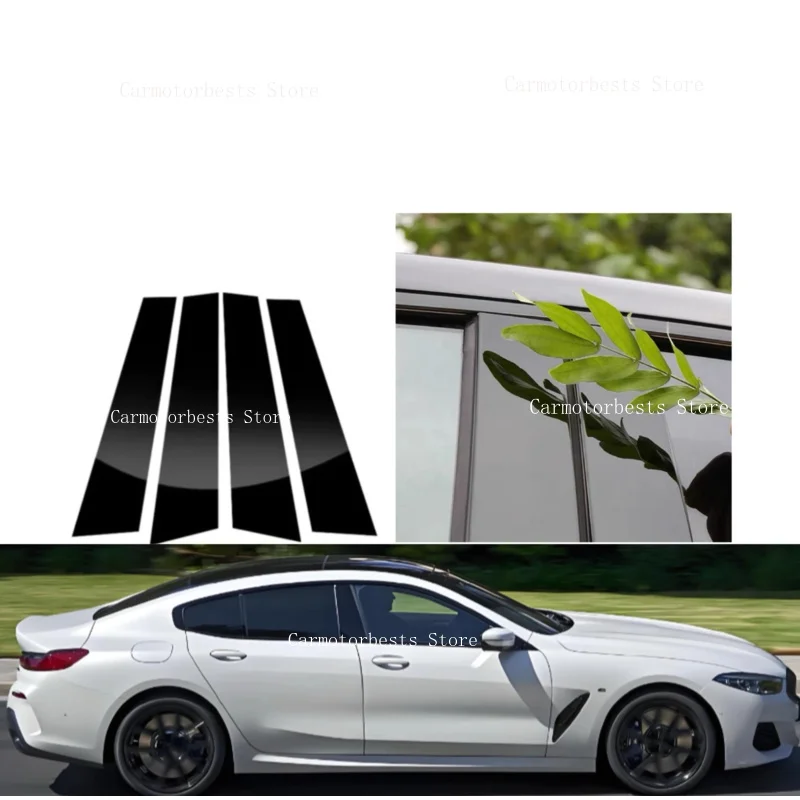 4PCS Glossy Black Window B C Pillar Posts Sticker Fit For BMW 8 Series 2019~2024  Window Door Column B C Sticker Cover Trim