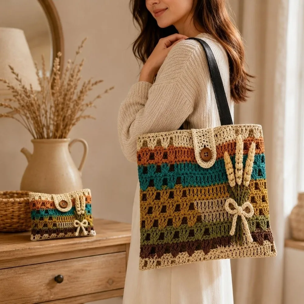 3D Knitted Printed Canvas Tote Bag Punk Style Vintage Style Casual Handbag Double Handles Faux Crocodile Pattern