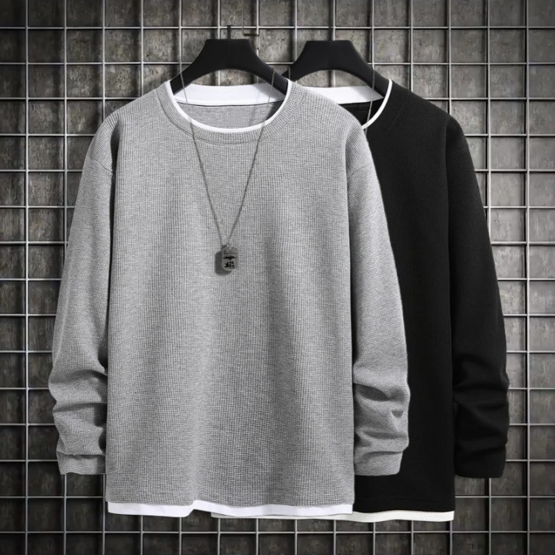 Men's Long Sleeve T-Shirt American Style Loose Fit Casual round Neck Top for Spring Autumn And Winter Versatile Single Piece
