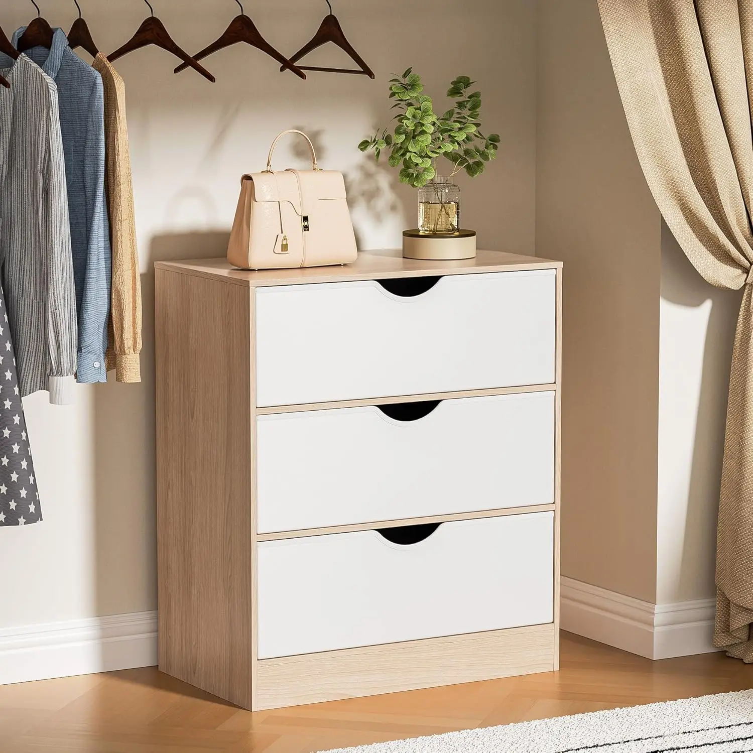 3 Drawers Dresser For Bedroom, Fabric Pu Drawer Dresser With Wood Frame, Dresser With Large Organizer, Small Dresser With