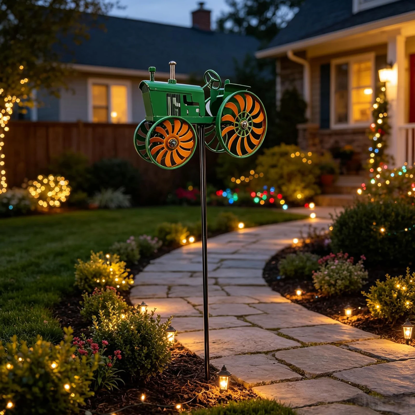 Tractor Windmill Stake Noiseless Ground Windmills Sun- Windmill Decorative Stake for Patio Yard Garden for Outdoor