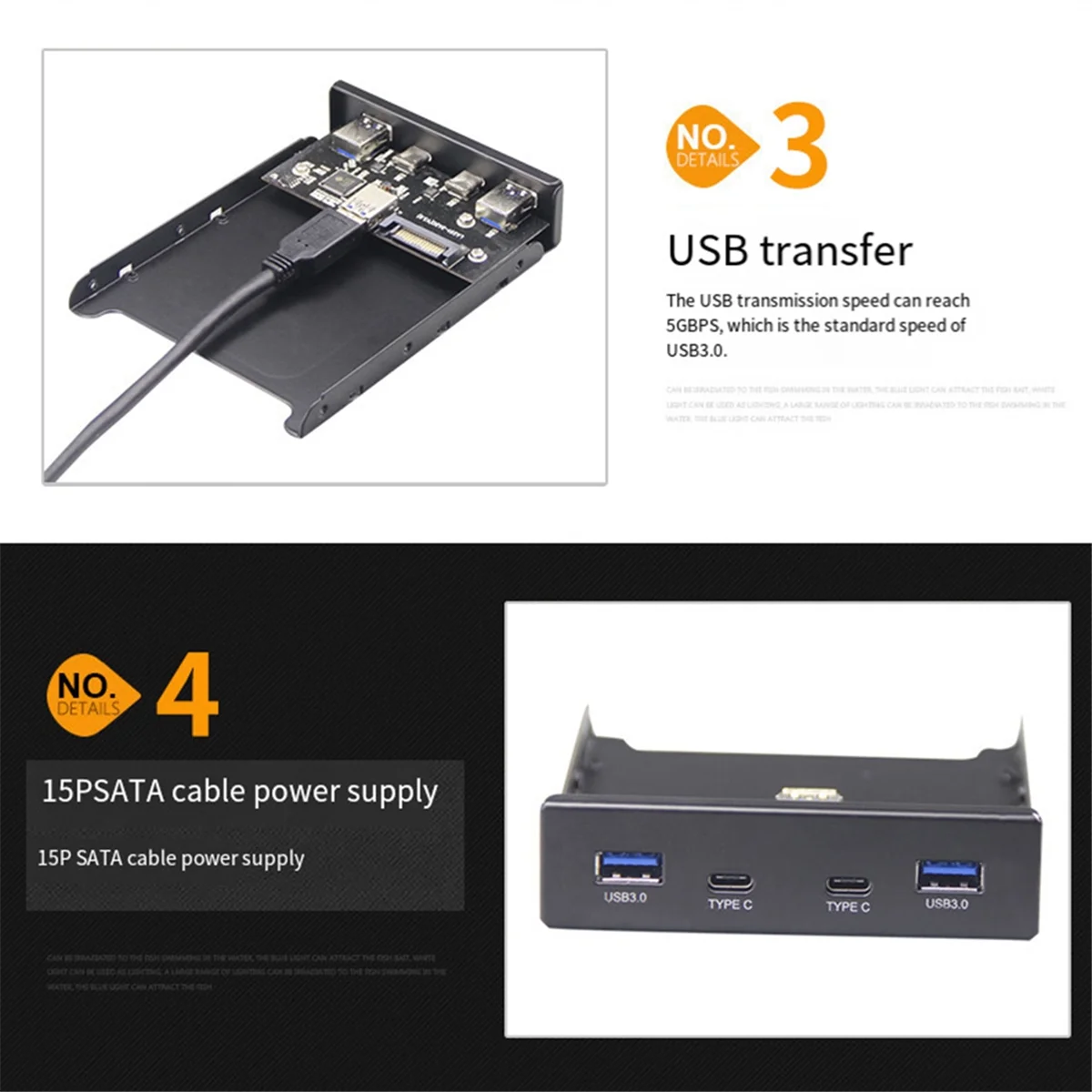 USB Hub USB C Hub 3.5 Inch Floppy Drive Front Panel 2 Port USB 3.0 + 2 Port USB 3.1 Type C 20 Pin Connector