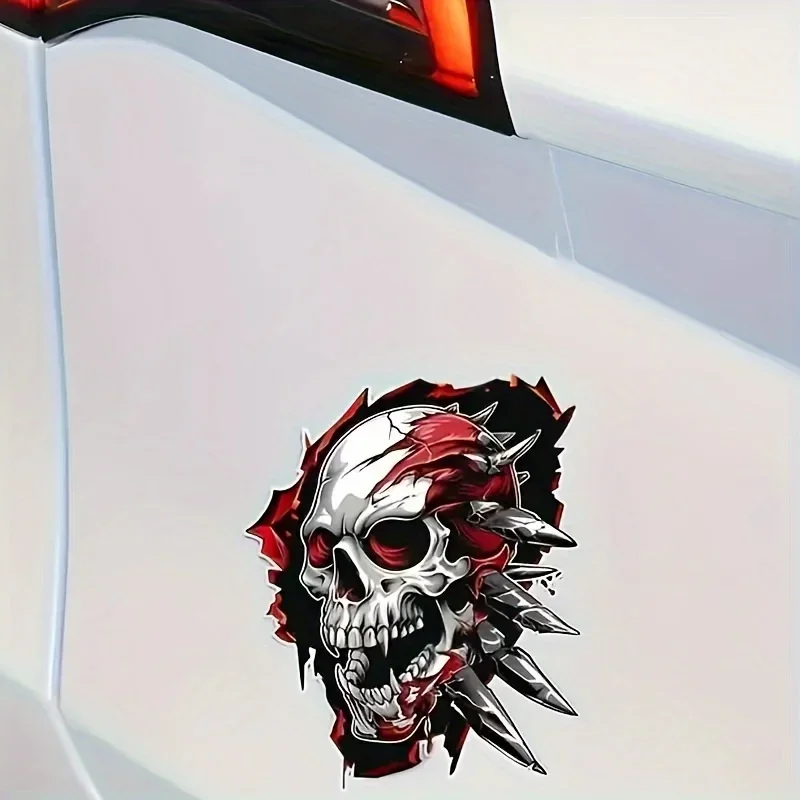 1PC Trendy Skull & Spikes Car Sticker, Distinctive Design, Suit for Adding Style to Fridge, School Supplies, Mirror