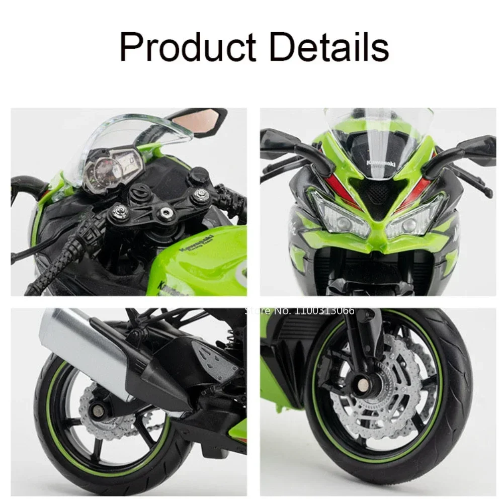 1:12 Kawasaki NIJIA ZX-6R Motorcycle Alloy Cars Model Toy Rubber Tires Wheel Steering Slide Forward Miniature Vehicle Child Gift