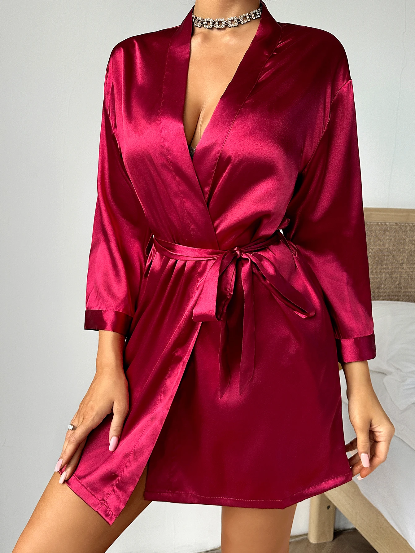 Summer Ladies Nightgown Solid Color Simple Robe Sexy comfortable Women's Pajamas Loungewear