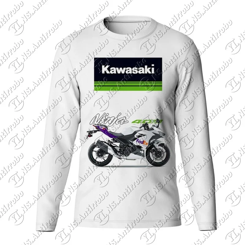 

Autumn Men's Round Neck Long Sleeved T-Shirt Kawasaki Motorcycle Print Breathable Quick Drying Comfortable Outdoor Sports Top