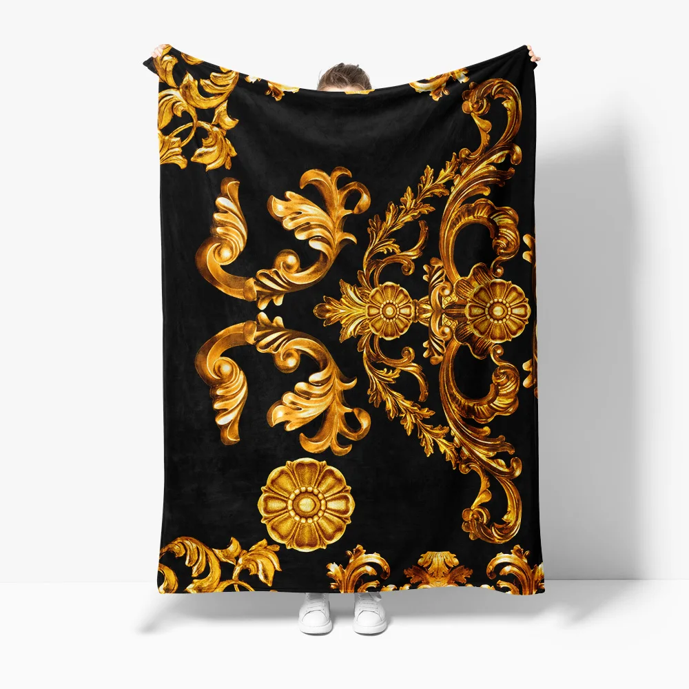 

Одеяло с золотым барокко и цветочным узором, роскошное бархатное покрывало для дивана-кровати, декоративное теплое флисовое одеяло