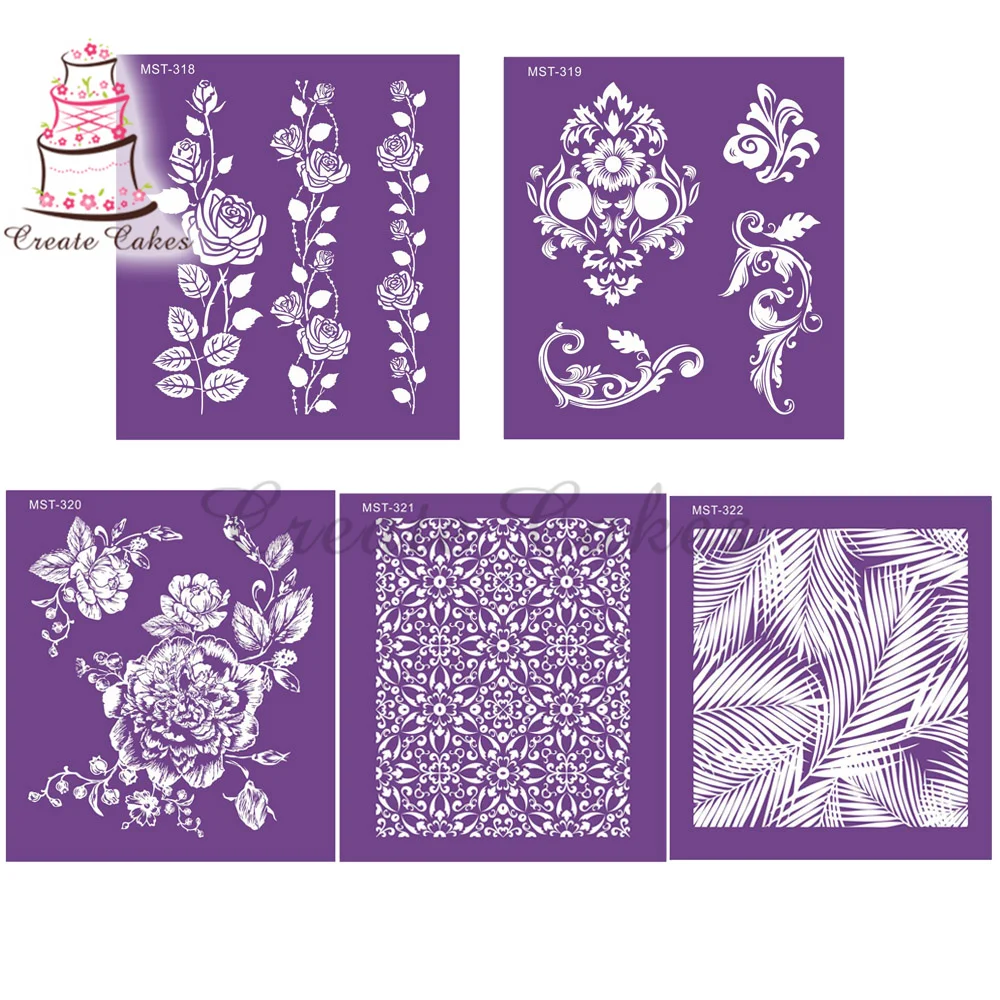 Rose Flowers Leaves Mesh Stencil Lace Cake Stencil Template Lace Mat DIY Cake Decorating Tools Cake Stencils for Cake Fondant