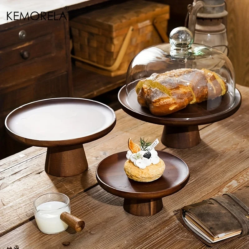 

1PCS Japanese Wooden Cake Tray Food Storage Box With Glass Lid Kitchen Fruit Cake Dessert Nut Snack Kitchen Storage Box