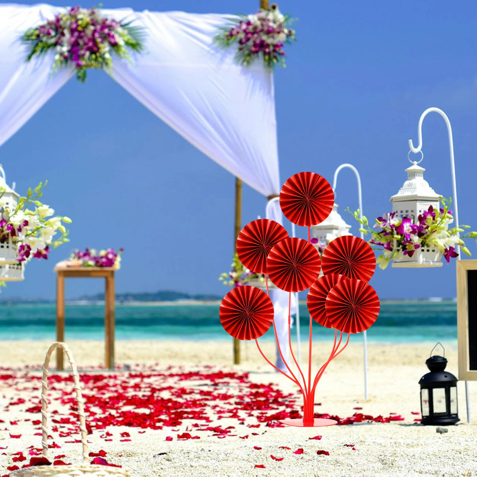 

Wedding Decor Paper Fan Flower Stand Frame Holder. Venue Setting Props Accessories Red Hollow