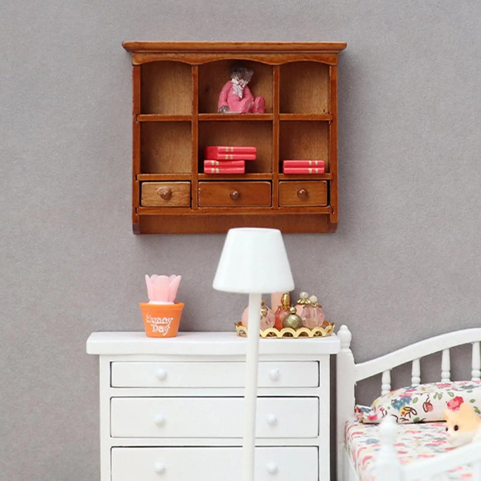 Dollhouse Miniature Cabinet Mini Scene Model Mini Locker Model Ornament Wooden Doll House Display Shelf for Micro Landscape