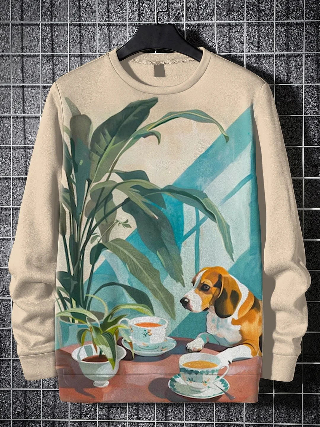 Men's 3D printed puppy flying airplane print casual sweatshirt fashion round neck pullover sweatshirt polyester fabric 2025 new