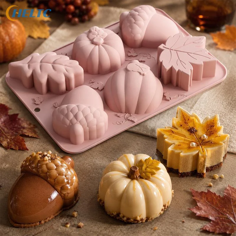 Silicone Fall Baking Mold Non Stick 6 Cavity Pumpkin Leaf Acorn Shapes Perfect For Thanksgiving Dessert Baking DIY Pastry Making