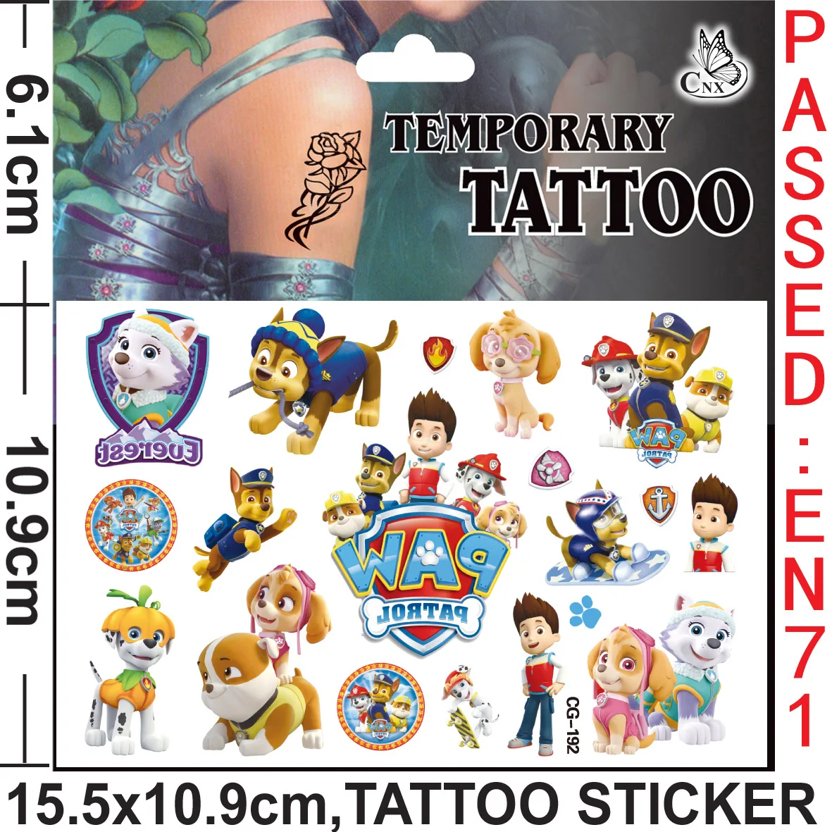 Autocollants de tatouage Pat'Patrouille pour enfant, 12styles différents, dessin animé mignon, modèle chien, beurre, chasse, Marshall, Rocky, cadeaux