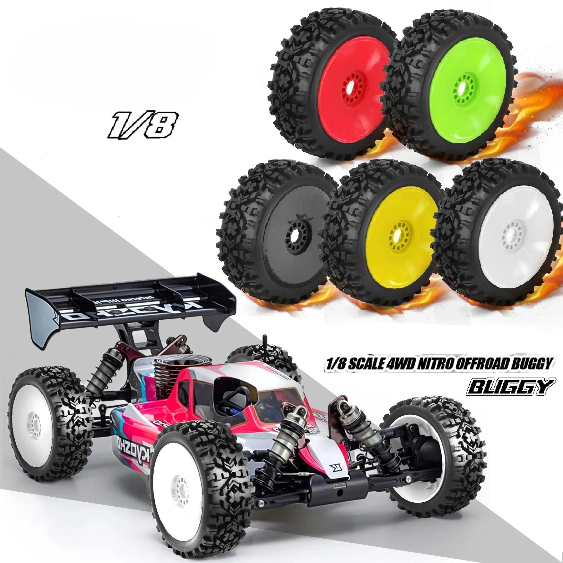 4PCS 1/8 RC Racing Car 116mm *45mm Off Road Buggy Tires Wheel 17mm Hex Hubs for HSP Jingshang MP10 Feishen Hongnuo Generic R81